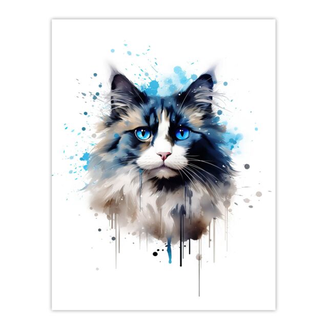 "Artery8 Wall Art Print Ragdoll Cat Lovers Gift Watercolour Pet Portrait Painting Artwork Poster - Size: W24"" x H32""" - image 1