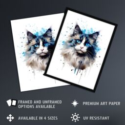 "Artery8 Wall Art Print Ragdoll Cat Lovers Gift Watercolour Pet Portrait Painting Artwork Poster - Size: W24"" x H32""" - thumbnail 2