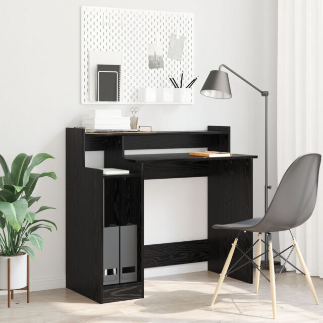 Berkfield Home Desk with Desk Lamps with Shelf with Storage Black oak Engineered wood - image 1