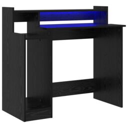 Berkfield Home Desk with Desk Lamps with Shelf with Storage Black oak Engineered wood - thumbnail 2