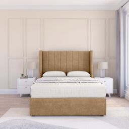 "Sloomy Falcon Dumfries Wingback Bed Set, 2 Drawers & 54"" Floor Standing Headboard in Light Beige - Size: King" - thumbnail 2