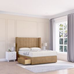 "Sloomy Falcon Dumfries Wingback Bed Set, 2 Drawers & 54"" Floor Standing Headboard in Light Beige - Size: King" - thumbnail 1