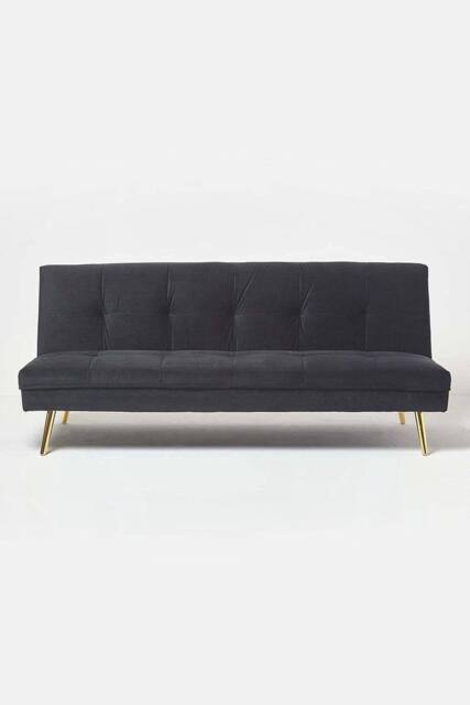 Homescapes Laurie Velvet Click Clack Sofa Bed in Black - image 1