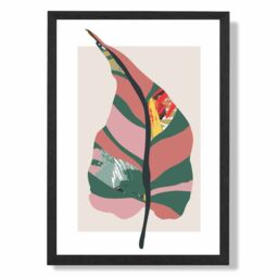ARTZE Tropical Plant Green & Red Minamilist Framed Print SIZE: A3 with Black Frame - Size: A4 - thumbnail 1