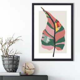 ARTZE Tropical Plant Green & Red Minamilist Framed Print SIZE: A3 with Black Frame - Size: A4 - thumbnail 2