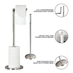FLAVORA 1 X Free Standing Toilet Paper Holder in Silver - Size: 180 cm width x 180 cm drop - thumbnail 5