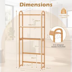 Gymax Over the Toilet Storage Rack 3-Tier Bamboo Bathroom Organizer-Natural in Light Khaki - thumbnail 2