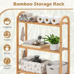 Gymax Over the Toilet Storage Rack 3-Tier Bamboo Bathroom Organizer-Natural in Light Khaki - thumbnail 6