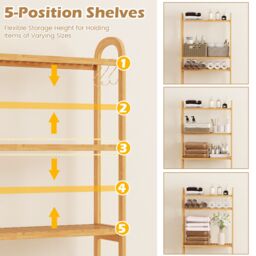 Gymax Over the Toilet Storage Rack 3-Tier Bamboo Bathroom Organizer-Natural in Light Khaki - thumbnail 7
