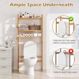 Gymax Over the Toilet Storage Rack 3-Tier Bamboo Bathroom Organizer-Natural in Light Khaki - thumbnail 8