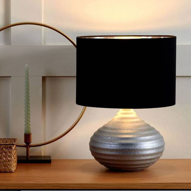 Wyld and Coco Table Lamp - Ribbed Silver Ceramic Base with Black-Silver Shade 42 cm - image 1