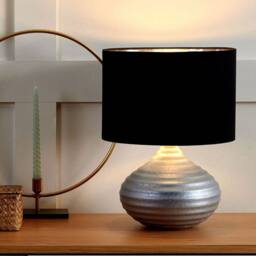 Wyld and Coco Table Lamp - Ribbed Silver Ceramic Base with Black-Silver Shade 42 cm - thumbnail 1