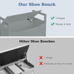 Costway 2 IN1 Wooden Shoe changing Bench Shoe Storage Cabinet Organizer Padded Seat in Grey - thumbnail 7