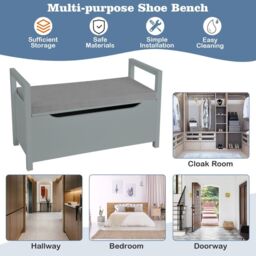 Costway 2 IN1 Wooden Shoe changing Bench Shoe Storage Cabinet Organizer Padded Seat in Grey - thumbnail 8