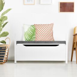 Costway 2 IN1 Wooden Shoe changing Bench Shoe Storage Cabinet Organizer Padded Seat in Grey - thumbnail 5