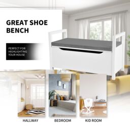 Costway 2 IN1 Wooden Shoe changing Bench Shoe Storage Cabinet Organizer Padded Seat in Grey - thumbnail 6
