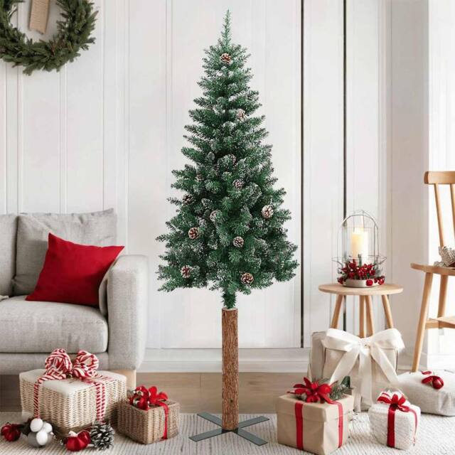 Berkfield Home Slim Christmas Tree with Real Wood & White Snow Green 150 cm - image 1