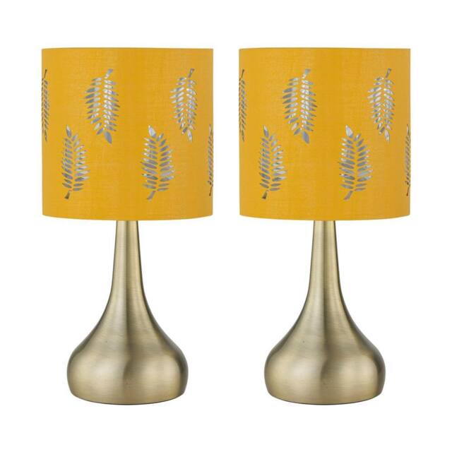 First Choice Lighting Set of 2 Romana - Antique Brass Touch Table Lamps Ochre Fern Shade in Bronze - image 1