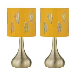 First Choice Lighting Set of 2 Romana - Antique Brass Touch Table Lamps Ochre Fern Shade in Bronze