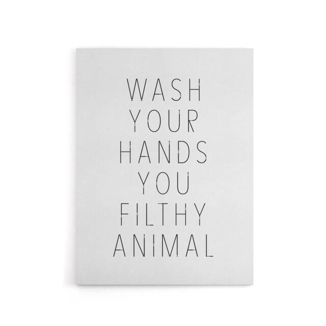 "Artery8 Funny Bathroom Decor Wash Hands White Canvas Wall Art Print - Size: W18"" x H24""" - image 1