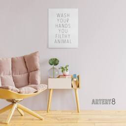 "Artery8 Funny Bathroom Decor Wash Hands White Canvas Wall Art Print - Size: W18"" x H24""" - thumbnail 3