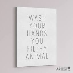 "Artery8 Funny Bathroom Decor Wash Hands White Canvas Wall Art Print - Size: W18"" x H24""" - thumbnail 2