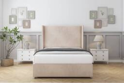"Sloomy Devonshire Naples Divan Base No Drawers - 54"" Wingback Headboard in Light Sand - Size: Single"