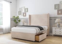 "Sloomy Devonshire Naples Divan Base No Drawers - 54"" Wingback Headboard in Light Sand - Size: Single" - thumbnail 4