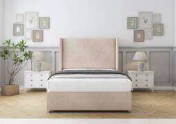 "Sloomy Devonshire Naples Divan Base No Drawers - 54"" Wingback Headboard in Light Sand - Size: Single" - thumbnail 2