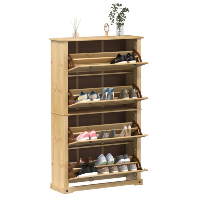 Berkfield Home Shoe Cabinet Corona 99x32x163.5 cm Solid Wood Pine in Brown - image 1