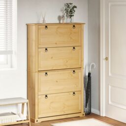 Berkfield Home Shoe Cabinet Corona 99x32x163.5 cm Solid Wood Pine in Brown - thumbnail 3