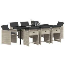 Berkfield Home 9 Piece Garden Dining Set with Cushions Light Grey Poly Rattan in Black - thumbnail 3