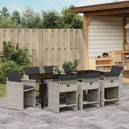 Berkfield Home 9 Piece Garden Dining Set with Cushions Light Grey Poly Rattan in Black - thumbnail 4