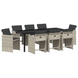 Berkfield Home 9 Piece Garden Dining Set with Cushions Light Grey Poly Rattan in Black - thumbnail 2