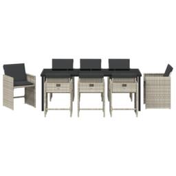 Berkfield Home 9 Piece Garden Dining Set with Cushions Light Grey Poly Rattan in Black - thumbnail 7