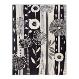 "Artery8 Black White Striped Wildflowers Artwork Floral Wall Art Print in Grey - Size: W12"" x H16""" - thumbnail 1