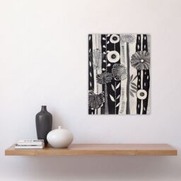 "Artery8 Black White Striped Wildflowers Artwork Floral Wall Art Print in Grey - Size: W12"" x H16""" - thumbnail 4
