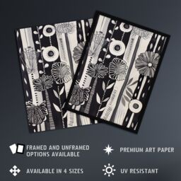 "Artery8 Black White Striped Wildflowers Artwork Floral Wall Art Print in Grey - Size: W12"" x H16""" - thumbnail 2