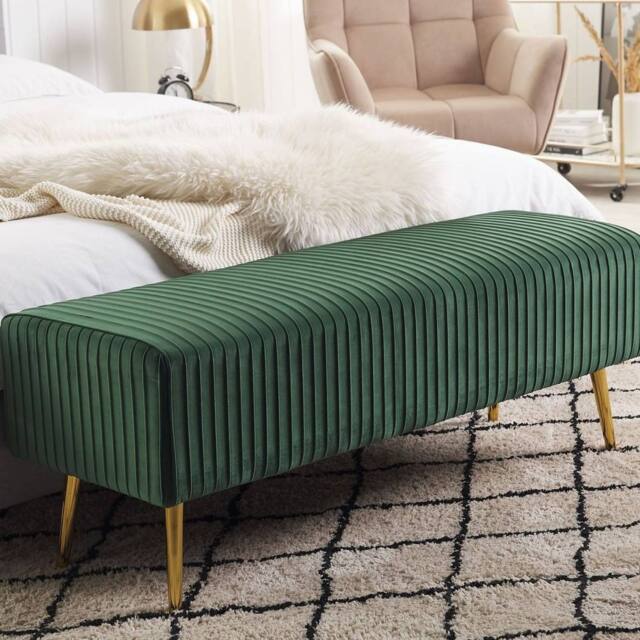 Wyld and Coco Emerald Green Velvet Bench with Gold-Tone Metal Legs 118 x 40 cm - image 1