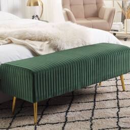 Wyld and Coco Emerald Green Velvet Bench with Gold-Tone Metal Legs 118 x 40 cm - thumbnail 1