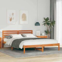 Berkfield Home Elegant with Headboard Wax brown 160 x 220 cm Solid pine wood - thumbnail 2