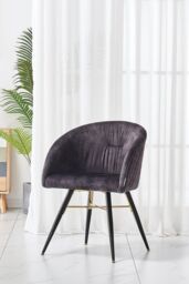 Life Interiors Single Vittorio Velvet Dining Chair with Black Metal Legs, Quilted Design Modern Accent Chair - thumbnail 2