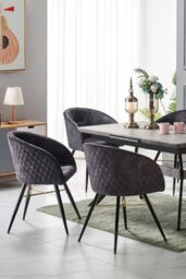 Life Interiors Single Vittorio Velvet Dining Chair with Black Metal Legs, Quilted Design Modern Accent Chair - thumbnail 7