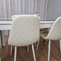 KOSY KOALA Dining Table & 4 Chairs Set White Black Table With 4 Cream Chairs Dining Room Furniture in Brown - thumbnail 4