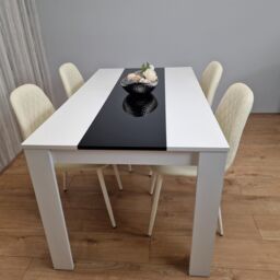 KOSY KOALA Dining Table & 4 Chairs Set White Black Table With 4 Cream Chairs Dining Room Furniture in Brown - thumbnail 2