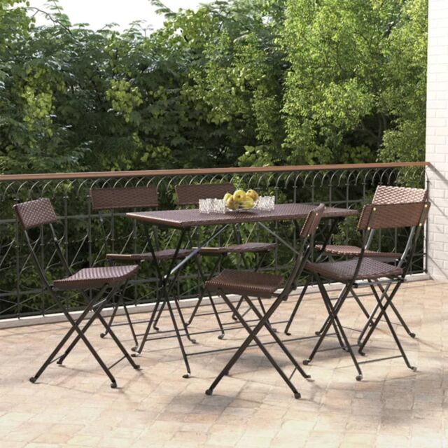 Berkfield Home Folding Bistro Chairs 6 pcs Brown Poly Rattan & Steel - image 1