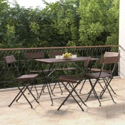 Berkfield Home Folding Bistro Chairs 6 pcs Brown Poly Rattan & Steel - thumbnail 1