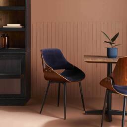 Signature Mannix Walnut-Finish Chair With Velvet Seat in Blue - thumbnail 2