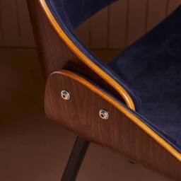 Signature Mannix Walnut-Finish Chair With Velvet Seat in Blue - thumbnail 5