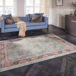 THE RUGS Keshan Maschad Oriental Optic Rug & Runner Vintage Persian Style Rug in Green - Size: 80 cm x 150 cm - thumbnail 5